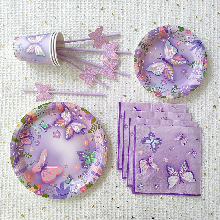 Purple Butterfly Disposable Tableware Set