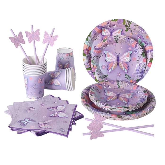 Purple Butterfly Disposable Tableware Set
