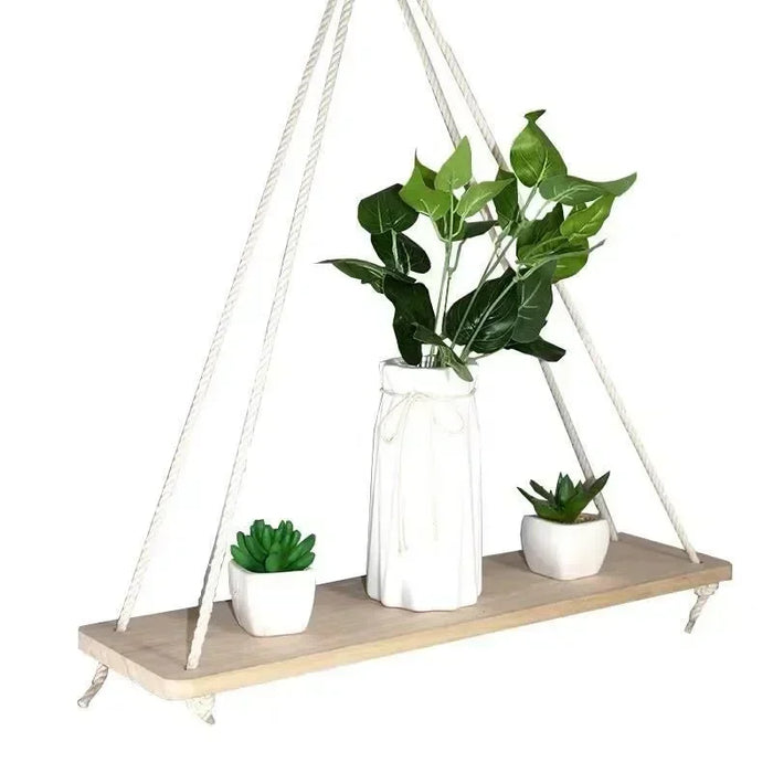 Wooden Rope Swing Wall Hanging Plant Flower Pot Tray