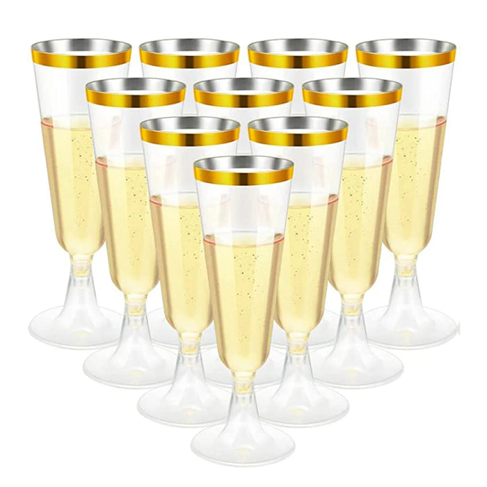 Plastic Gold Rimmed Champagne Flutes