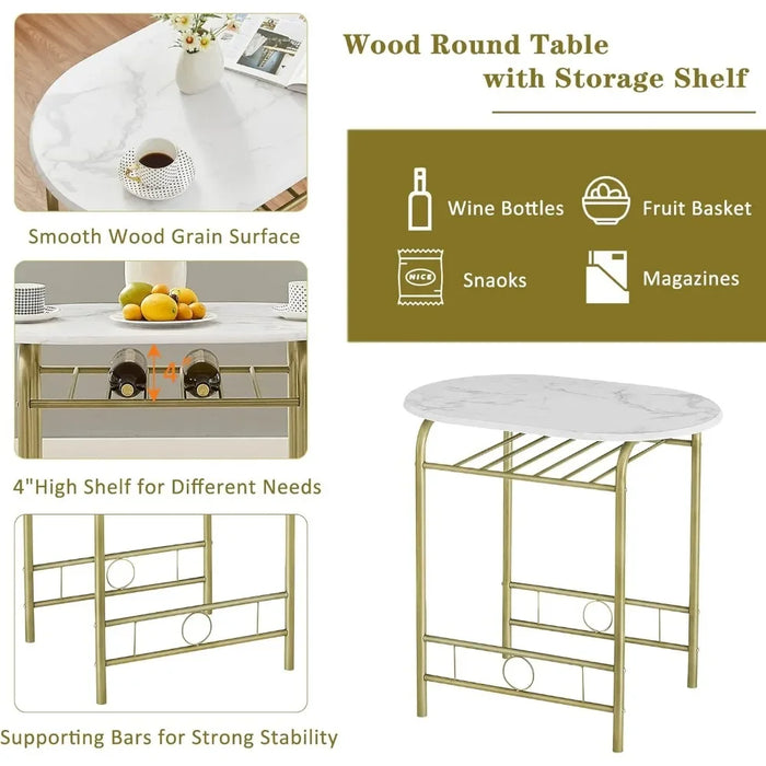 WoodGrain 3-Piece Small Round Dining Table Set
