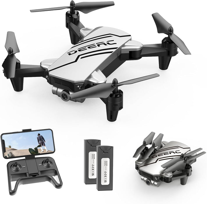 D20 Mini Drone for Kids with 720P HD FPV Camera Remote Control Toys Gifts for Boys Girls with Altitude Hold, Headless Mode, One Key Start Speed Adjustment, 3D Flips 2 Batteries, Silver