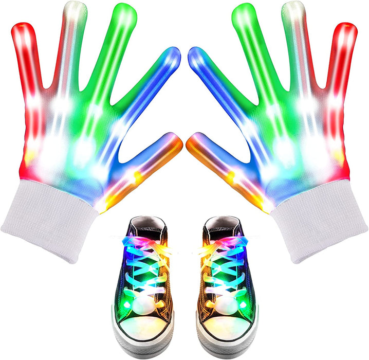 LED Gloves for Kids Cool Toys Boy Toys Flashing Gloves and Shoelaces with 6 Modes Light up Toys for 8-10 Years Old Boys Fun Toys Gifts for Dances, Performances and Birthday Parties