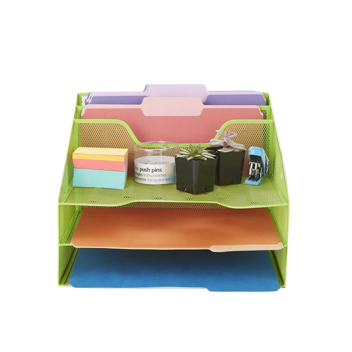 Mind Reader 3-Tier Mesh Desk File Organizer Tray with 5 Compartments, Green