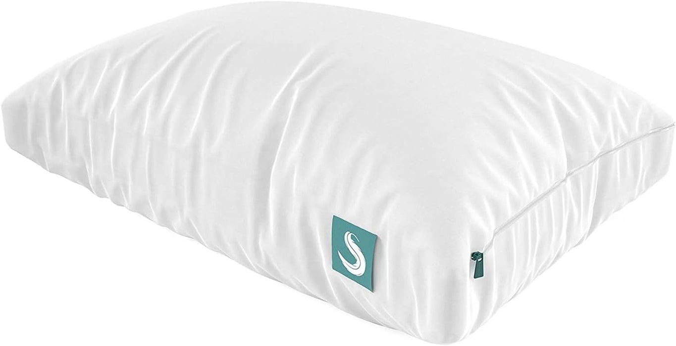 Bed Support Adjustable Hypoallergenic Cool Sleeping Loft Soft Pillow with Removeable Microfiber Cover, Queen Size, White