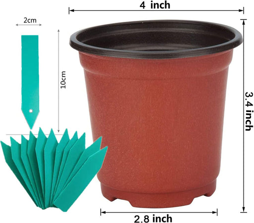 100 Pack Plant Nursery Pots 4 Inch Plastic Plant Pots, Soft Durable Reusable Seed Starting Pots for Succulents Plants Vegetables Fruits Seedlings Cuttings Transplanting with 100 Plant Labels