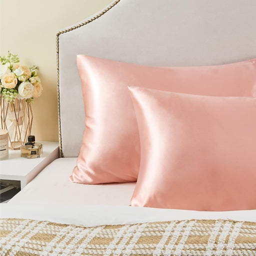 Satin Silk Pillowcase for Hair and Skin, Coral Pillow Cases Standard Size Set of 2 Pack, Super Soft Pillow Case with Envelope Closure (20X26 Inches)