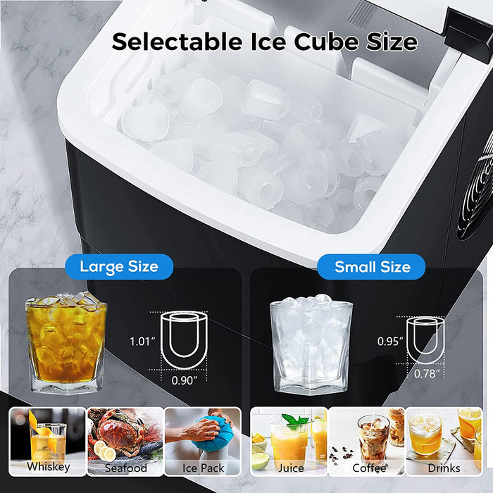 Ice Makers Countertop with Self-Cleaning, 26.5Lbs/24Hrs, 9 Cubes Ready in 6~8Mins, Portable Ice Machine with 2 Sizes Bullet Ice/Ice Scoop/Basket for Home/Kitchen/Office/Bar/Party, Black