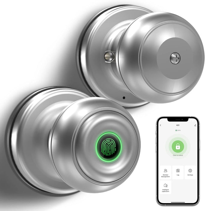 Smart Door Knob, Fingerprint Door Lock Smart Lock Biometric Door Lock Fingerprint Door Knob with App Control, Great for Bedrooms,Cloakroom,Apartments Offices,Hotels, Satin Nickel