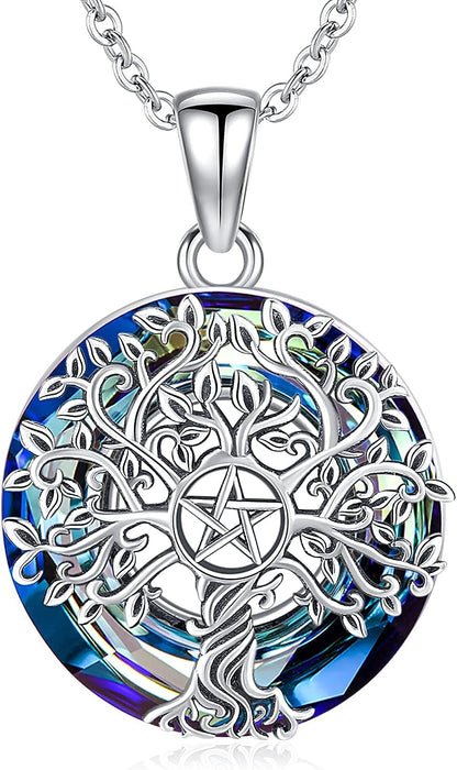 Tree of Life Necklace for Women S925 Sterling Silver Abalone Shell/Crystal/Moonstone Celtic Family Tree Pendant Anniversary Birthday Gift for Mom Grandma Tree Jewelry Gifts for Her