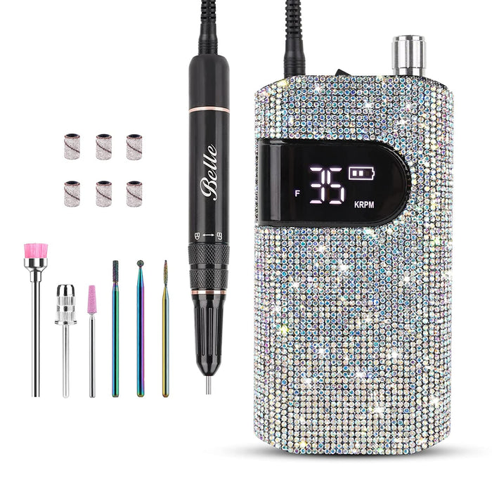 Professional Nail Drill Machine, Sparkly Electric Nail File for Acrylic Nails, Cordless Portable Nail Drill Kit with Drill Bits & Sanding Bands, Manicure Pedicure Tools for Home and Salon