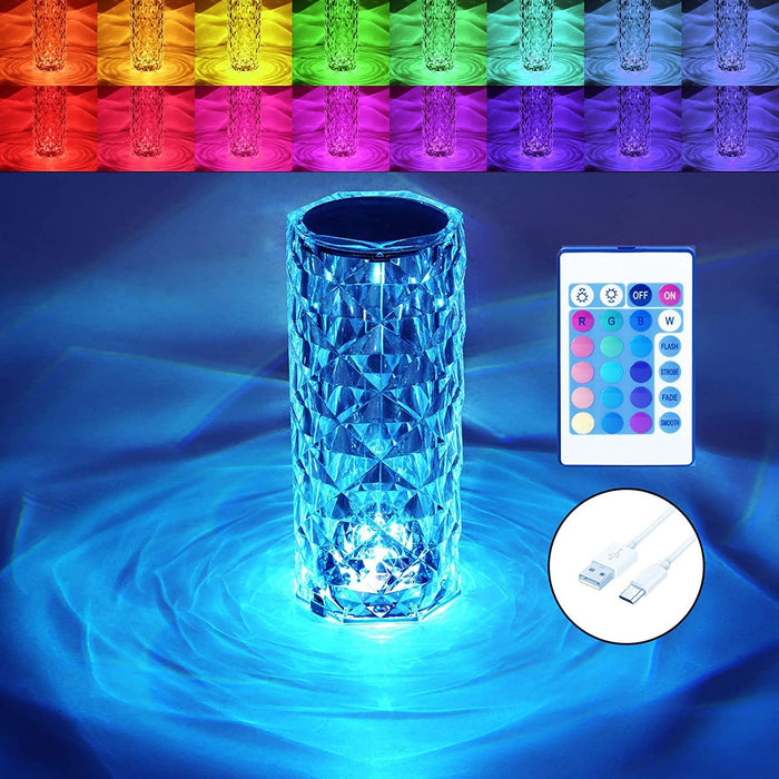 Crystal Table Lamp RGB Color Changing Night Light ,Romantic LED Rose Diamond Touch Lamps for Living Room Housewarming Gift (Remote & Touch