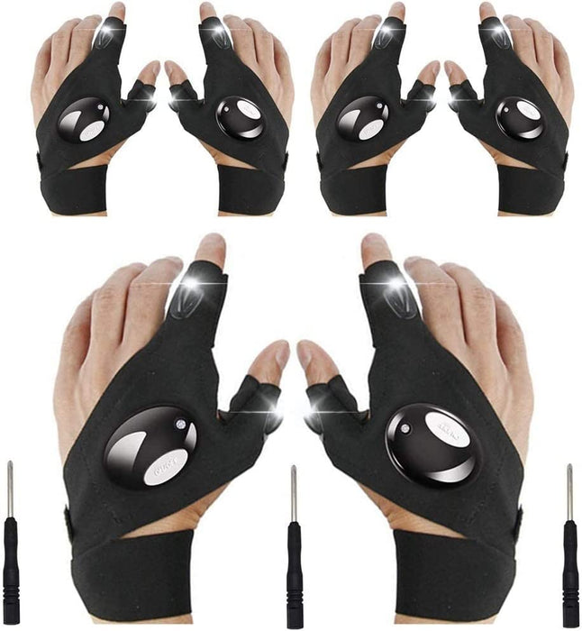 XIANGZHU 3 Pairs Flashlight Gloves, Fingerless LED Gloves, Birthday Gifts for Man, Hands Free Flashlights for Working in Darkness Places Fishing, Repair, Camping, Hiking, Running
