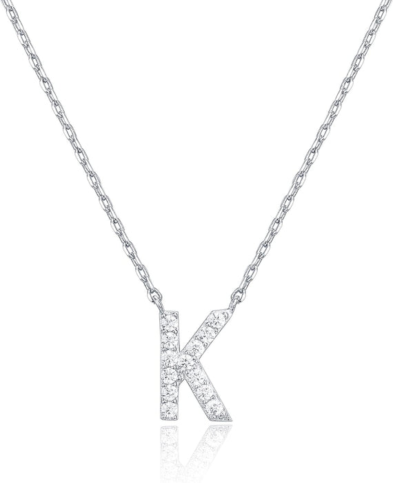 14K White Gold Plated Cubic Zirconia Initial Necklace | Letter Dainty Necklaces for Women