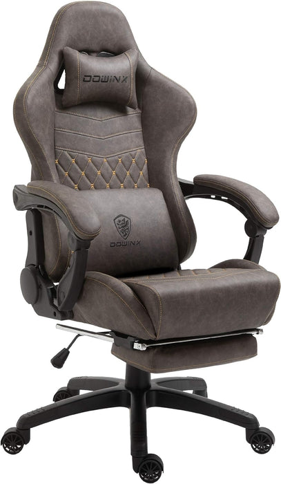 Gaming Chair Office Chair PC Chair with Massage Lumbar Support, Vintage Style PU Leather High Back Adjustable Swivel Task Chair with Footrest (Brown)