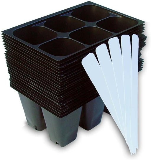 - Seedling Starter Trays, 144 Cells: (24 Trays; 6-Cells per Tray), plus 5 Plant Labels