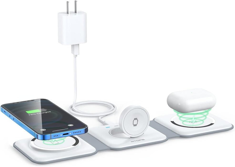 Wireless Charger 3 in 1, Magnetic Travel Wireless Charging Station Multiple Devices,Gan 3 in 1 Charging Station,Compatible for Iphone15/14/13/12/Pro/Max,Iwatch,Airpods 3/2/Pro(Adapter Includes)