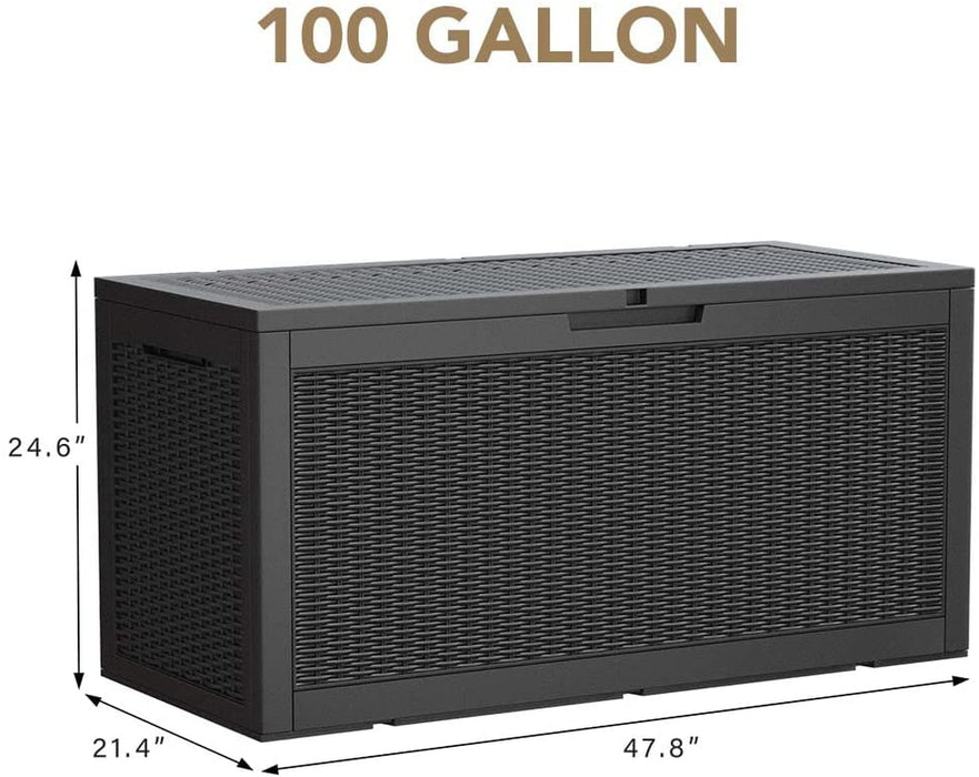 100 Gallon Waterproof Large Resin Deck Box Indoor Outdoor Lockable Storage Container for Patio Furniture Cushions, Toys and Garden Tools (100 Gallon, Black)