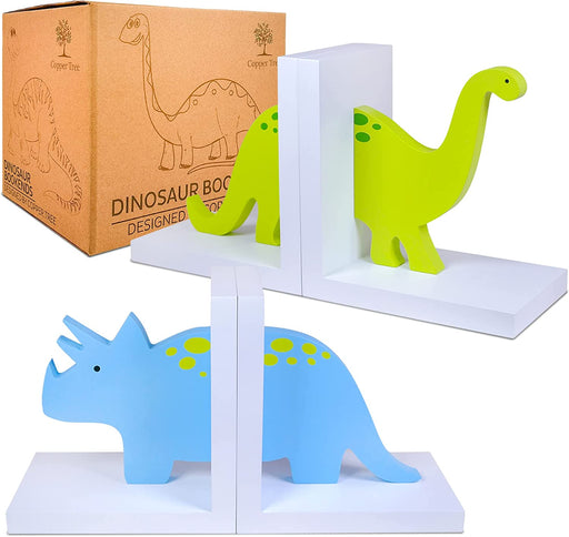 - Kids Bookends - 2 Sets of Dinosaur Bookends – Children Book Holders for Shelves – Wooden Dinosaur Shelf Decor – Large Wooden Book Stopper for Nursery, Kids and Boys Room