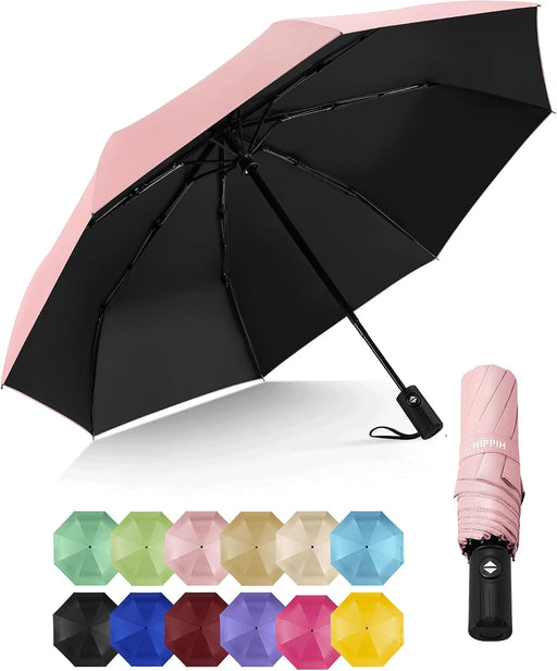Compact Travel Umbrella for Rain - Windproof Automatic Umbrellas, UV Umbrella for Sun Protection with Black Anti-UV Coat