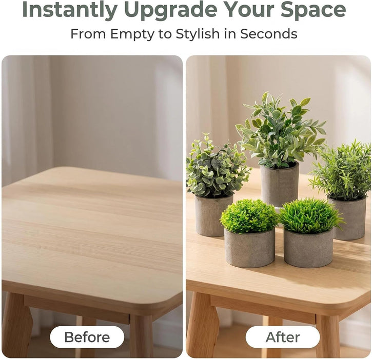Artificial Potted Plants Faux Greenery in Cement Pots for Shelf, Bookshelf, Office or Home Decor, Small Decorative Fake Plants for Modern Indoor Display