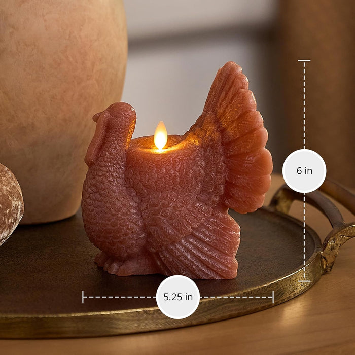 Turkey Flickering LED Candle (5.25" x 6"), Timer Function, Real Unscented Flameless Wax, Chalky Finish, Caramel Café, Fall Harvest Decoration, Autumn Home Decor, Thanksgiving Table Decoration