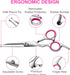 Dog Grooming Kit, Professional Stainless Steel Dog Grooming Scissors with Curved Shears, Pink Finger Rings - 4 Piece Sha