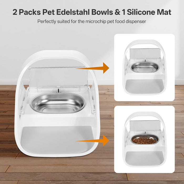 Stainless Steel Bowl for Automatic Microchip Cat Pet Feeder, Design for Keeping Food Fresh and Reducing Odor, 2 Pcs+1 Gr