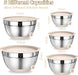 Mixing Bowls with Airtight Lids Set, 8PCS Stainless Steel Nesting Bowls with Grater Attachments, Non-Slip Bottoms, 5, 4,