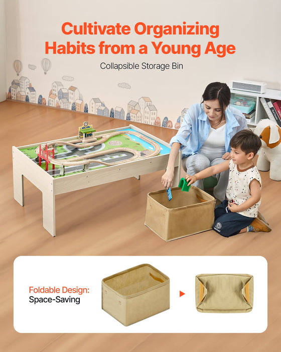 Wooden Train Activity Table with Storage Bin