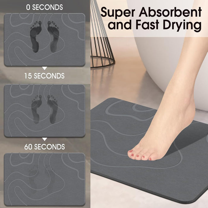 Stone Bath Mat for Bathroom, Diatomaceous Earth Shower Mat, Quick Dry, Grey