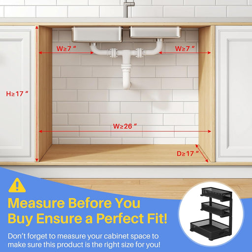 Under Sink Organizer, 3-Tier Thickened Metal Pull out Cabinet Organizer Shelf, Height Adjustable Slide out Storage Drawe