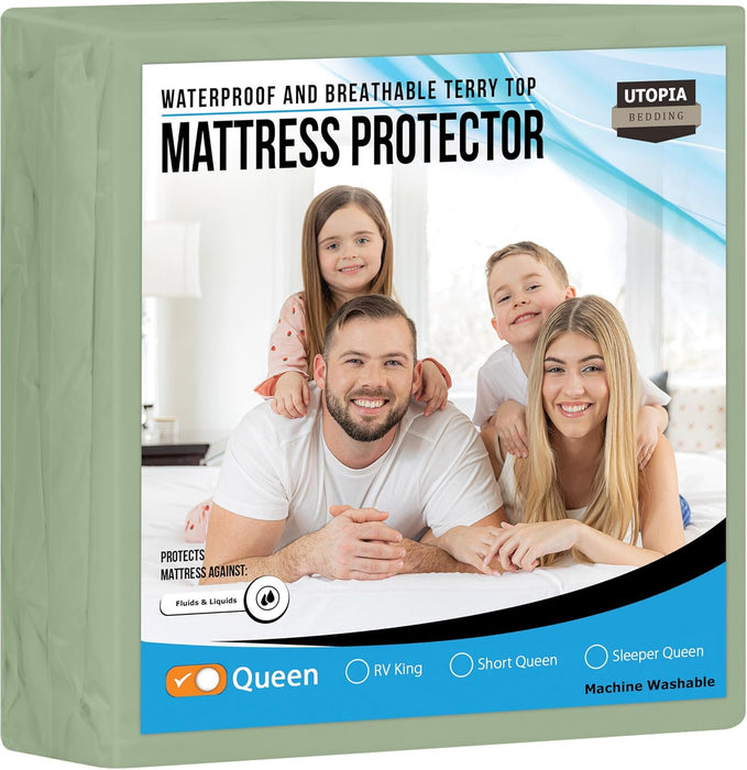 Waterproof Mattress Protector Twin Size, Premium Terry Mattress Cover 200 GSM, Breathable, Fitted Style with Stretchable Pockets (White)