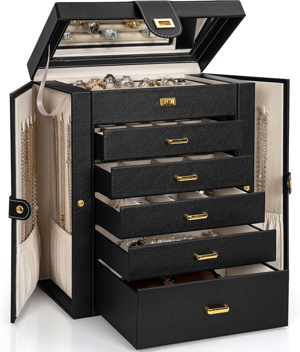 6-Tier Jewelry Box Organizer 5 Drawers Storage Black Regular