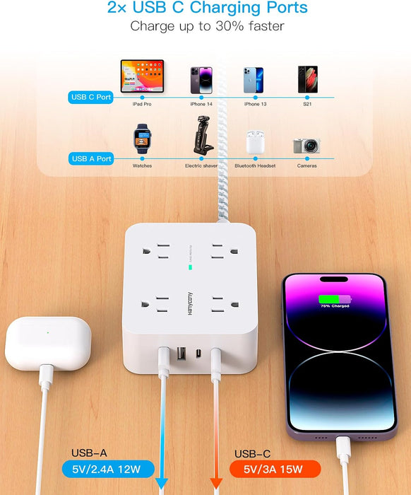 Surge Protector Power Strip, 1080J, 5 Ft Braided Extension Cord