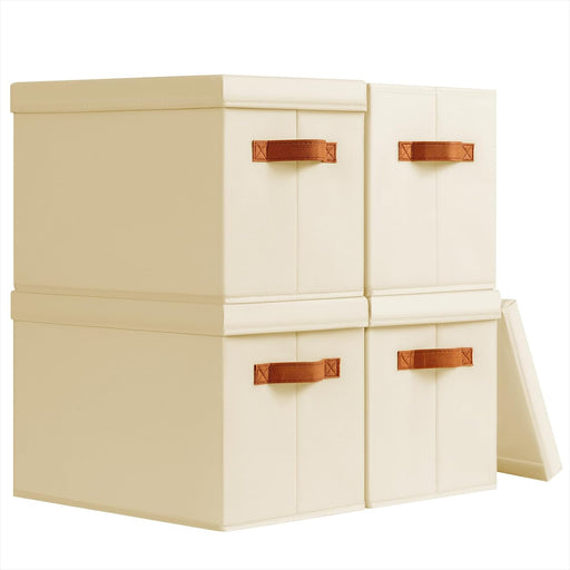 Storage Bins with Lids - Fabric Storage Baskets for Shelves, 4 Pack Foldable Decorative Boxes with Handles, Stackable Or