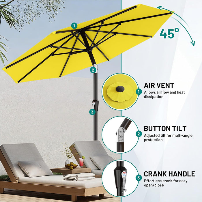 9FT Outdoor Patio Umbrella with Tilt and Crank, Yellow