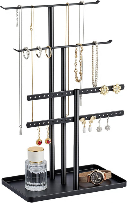 Black Jewelry Organizer: 14.5" Sturdy Stand for 80 Pcs Jewelry