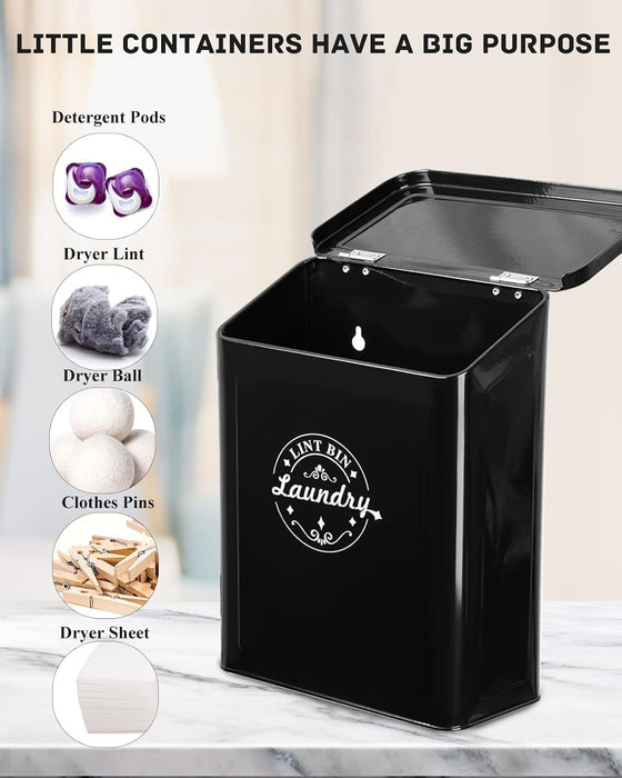 Magnetic Lint Bin for Laundry Room Organization and Storage with Brush, Wall-Mounted Laundry Dryer Lint Bin for Laundry 