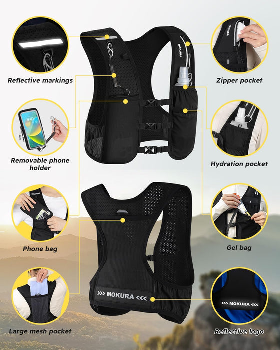 Running Vest for Women Men with 500ML Soft Flask & Phone Holder