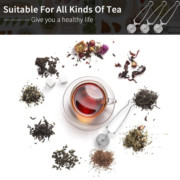 Snap Ball Tea Strainer, 3 Pack Stainless Steel Tea Infuser Filter with Handle for Loose Leaf Tea, Spices, Seasonings