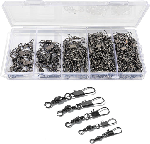 100Pcs Fishing Swivels, 5 Sizes Barrel Snap Swivel Fishing Tackle for Quick Linking of Lures and Lines