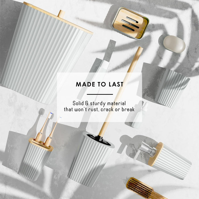 Bathroom Set - White Bathroom Accessories Set, 6PC Bathroom Accessory Set, Bathroom Sets with Toilet Brush, Trash Can & Soap Dispenser