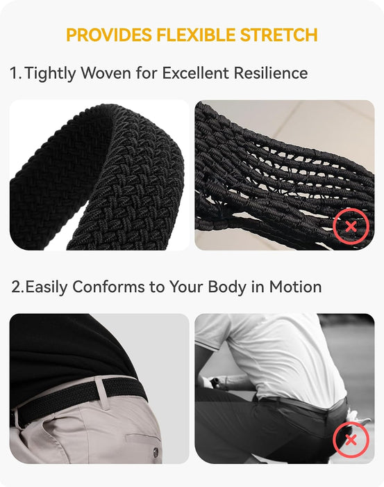 Stretch Belts for Men 2 Pack - Elastic Belt for Golf & Casual Wear