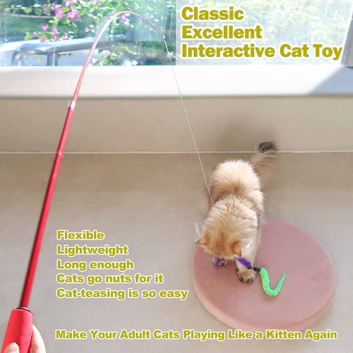 Cat Toys for Indoor Cats, Interactive Cat Toy 2PCS Retractable Wand Toy and 9PCS Cat Feather Toys Refills, Funny Kitten 