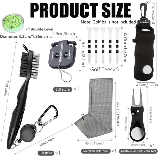 11 Pcs Golf Accessories Kit, Include Golf Ball Bag with Hook Tees Towel Cleaner Brush Ball Marker Divot Tool Score Count