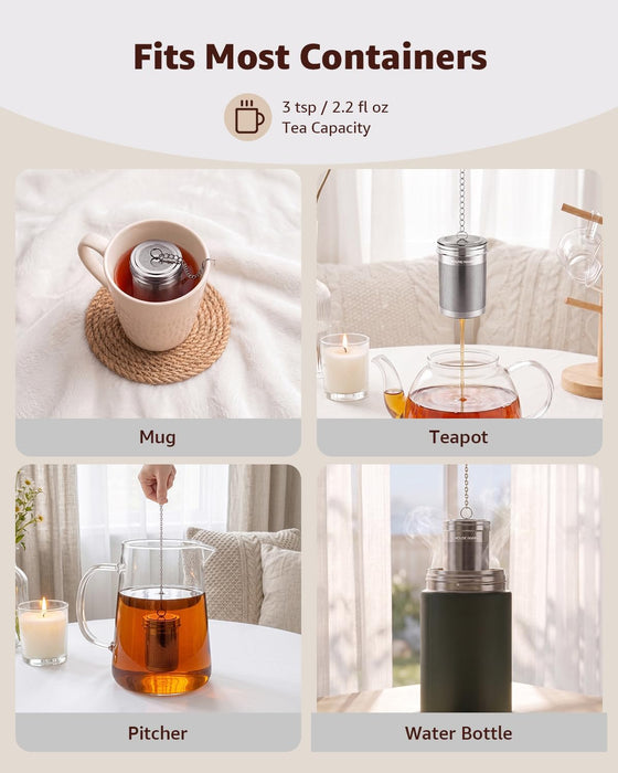 Tea Infuser, Extra Fine Mesh Tea Infusers for Loose Tea, 18/8 Stainless Steel Tea Strainer with Extended Chain Hook, Tea
