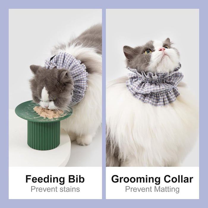Cat Grooming Collar and Feeding Bib for Long Haired Cats, Anti-Stain Neck Band, Dog Ear Cover Snood for Cocker Spaniels