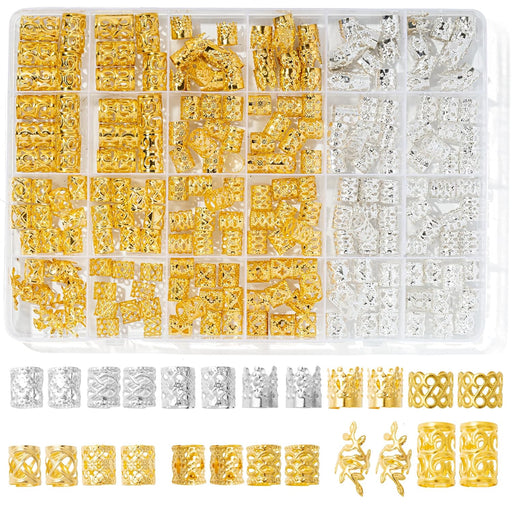 220 Pcs Gold Hair Jewelry for Braids, 12 Styles Gold and Silver Hair Accessories Cuff for Braids and Dreadlocks, Adjustable Metal Rings Cuffs Clips for Dreadlock Accessory Jewelry Decorations