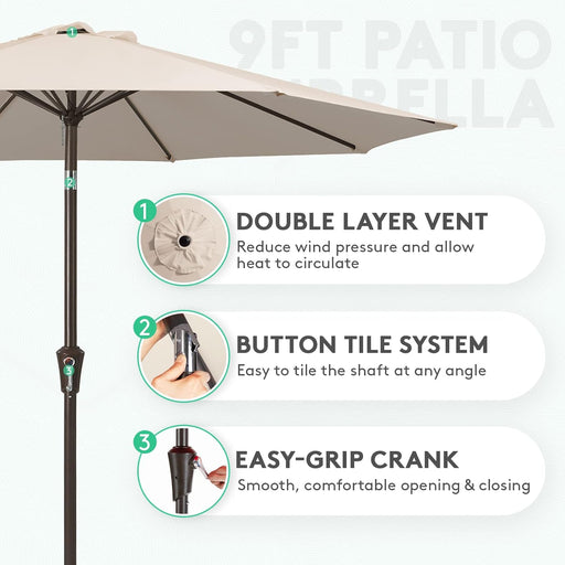 9FT Outdoor Patio Umbrella, Market Umbrella, Beige